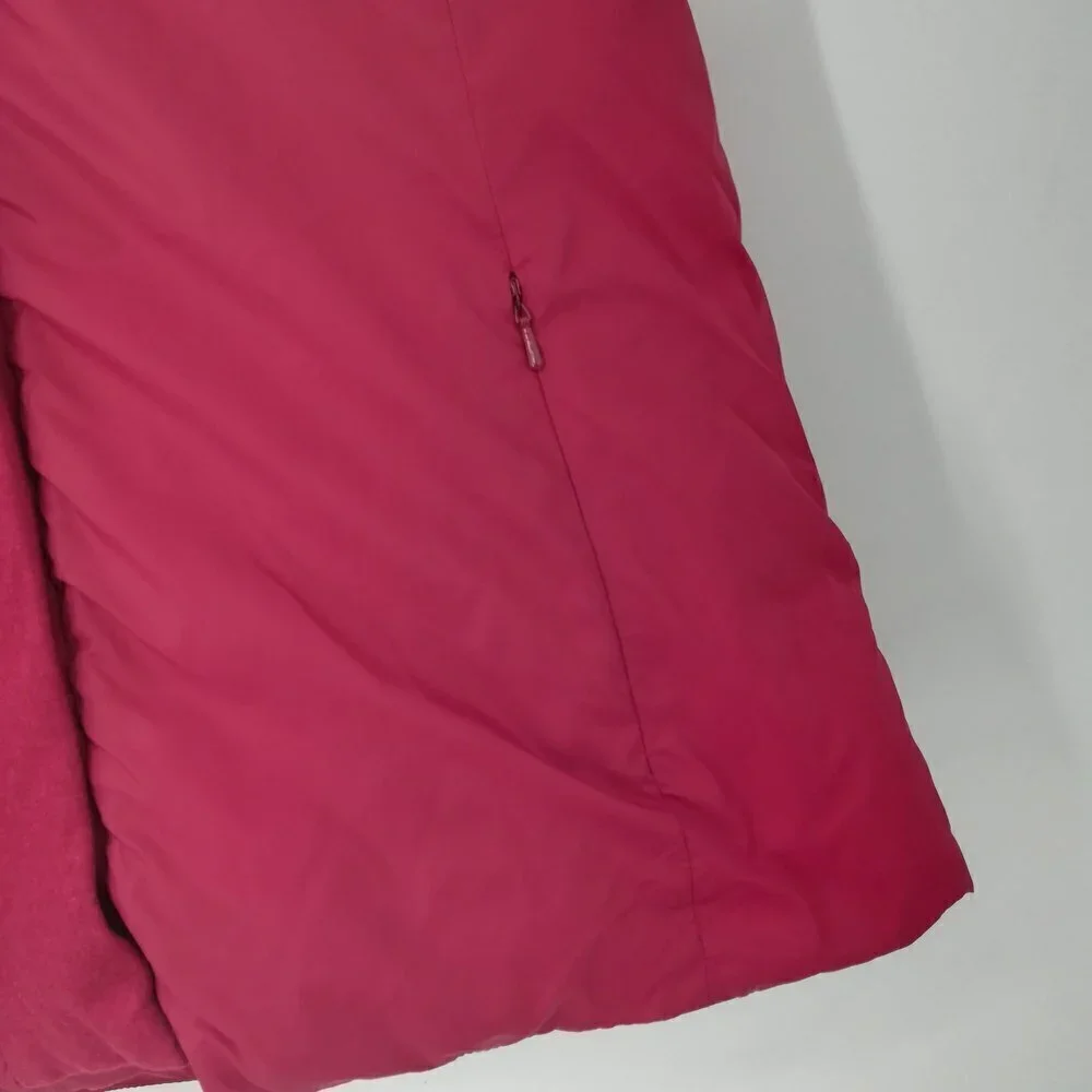 Eileen Fisher Red Down Puffer Vest Size M Pockets Hood Zipper Snap Classic